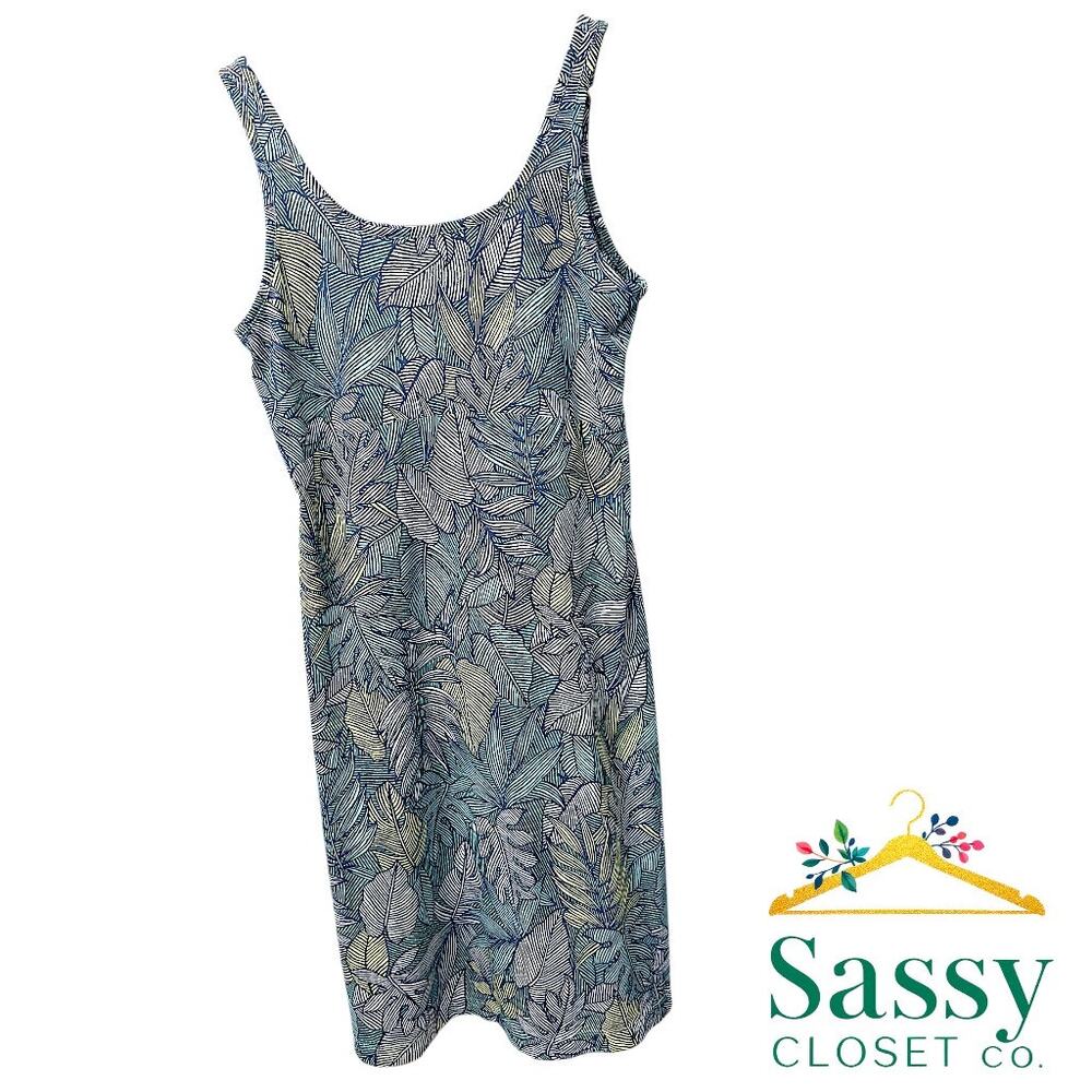 ✨ COLUMBIA PFG Freezer III Dress M Medium Blue Green Leaf Print FL5039 EUC 🌿